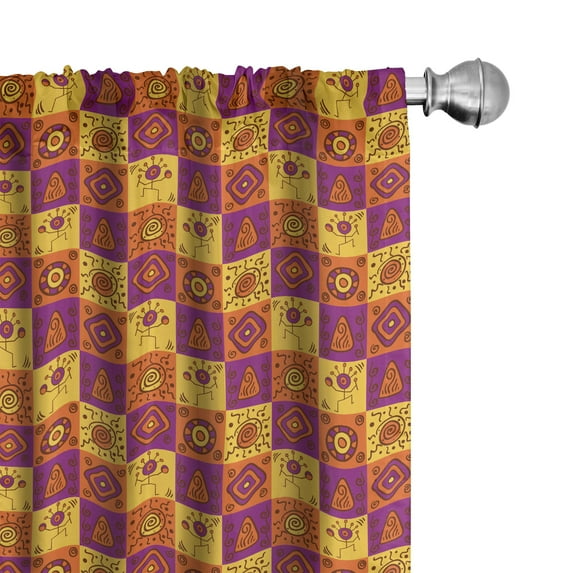 Ambesonne Tribal Curtains, Timeless Design, Pair of 28"x84", Orange Purple and Yellow