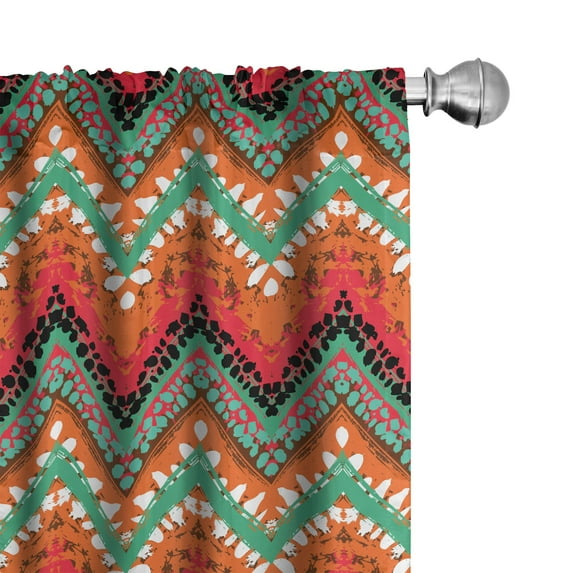 Ambesonne Tribal Curtains, Zigzag, Pair of 28"x84", Sea Green Marigold