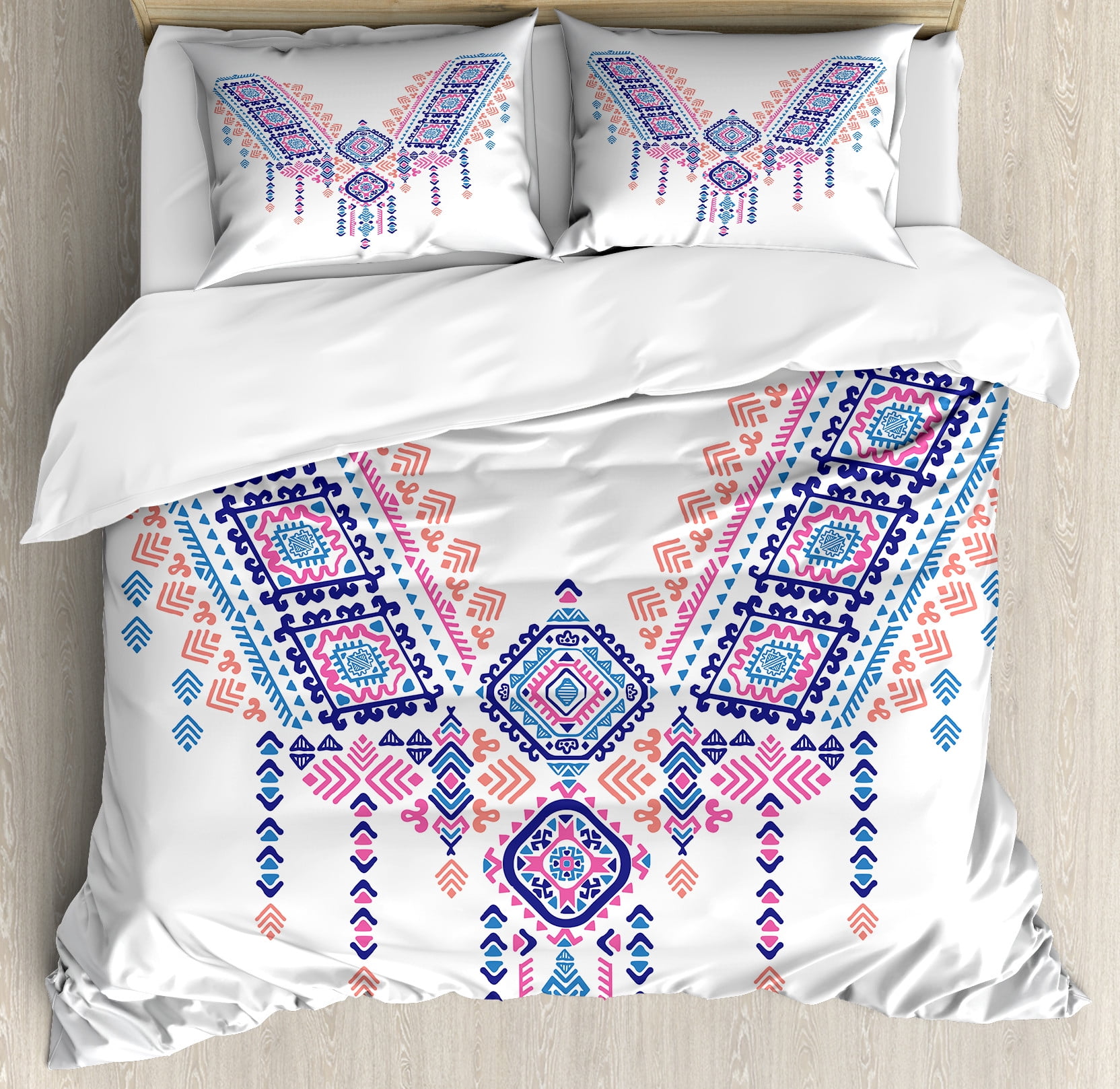 Ambesonne Tribal Duvet Cover Set, Geometric Design, Queen, Coral Pink