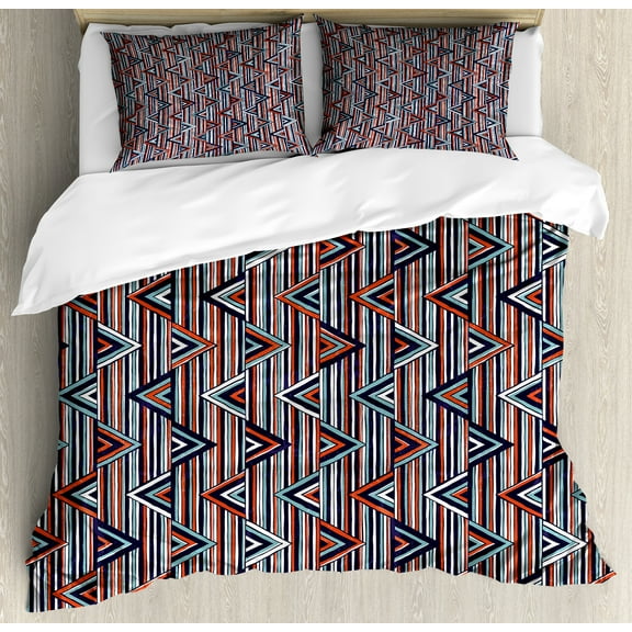 Ambesonne Tribal Duvet Cover Set, Striped, Calking, Cinnamon Black Teal