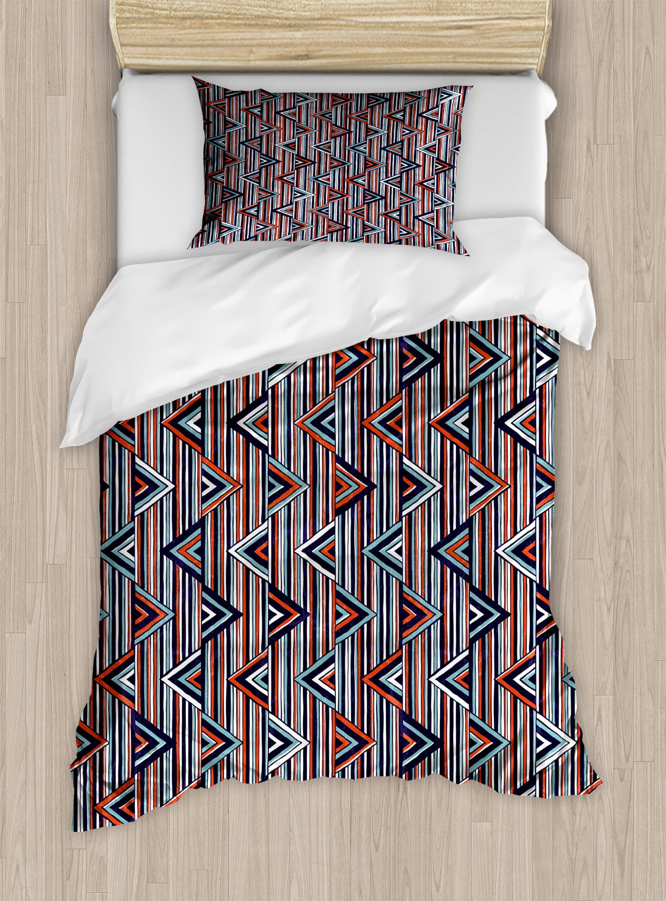 Ambesonne Tribal Duvet Cover Set, Striped, Twin, Cinnamon Black Teal