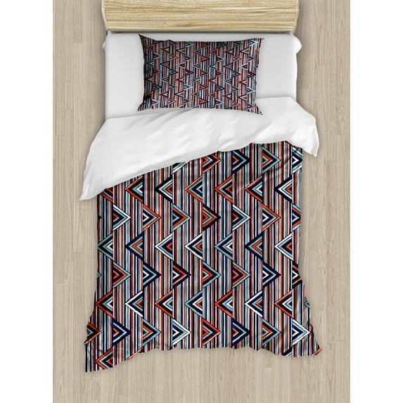 Ambesonne Tribal Duvet Cover Set, Striped, Twin, Cinnamon Black Teal