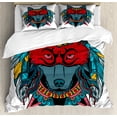 thumbnail image 1 of Ambesonne Tribal Duvet Cover Set, Wolf Animal Theme, Queen, Teal White and Red, 1 of 3
