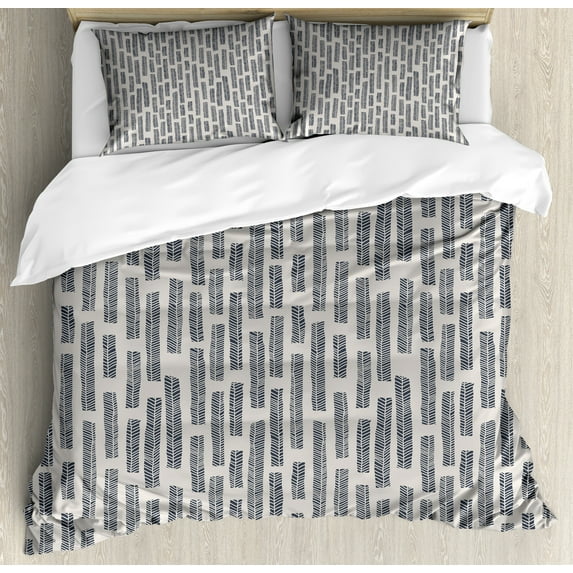 Ambesonne Tribal Duvet Cover Sets, Aboriginal Art with Leaves, 2-Queen, Dust Dark Blue Grey