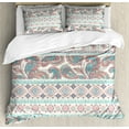thumbnail image 1 of Ambesonne Tribal Duvet Cover Sets, Floral Paisley and Aztec, 2-King, Cream Aqua and Coral, 1 of 7