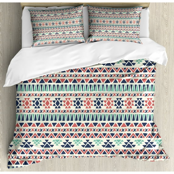 Ambesonne Tribal Duvet Cover Sets, Native Art, 2-Queen, Night Blue Sea Green