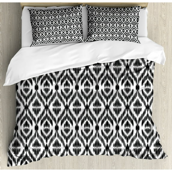 Ambesonne Tribal Duvet Cover Sets, Sketchy Seem Rectangular, 2-King, Black and White