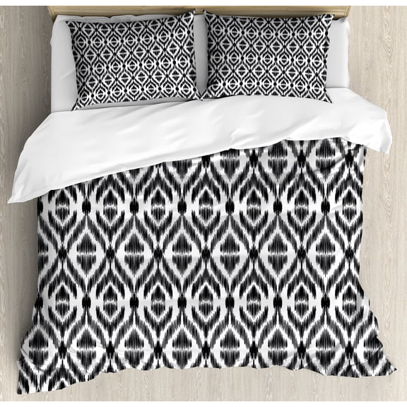 Ambesonne Tribal Duvet Cover Sets, Sketchy Seem Rectangular, 2-Queen, Black and White