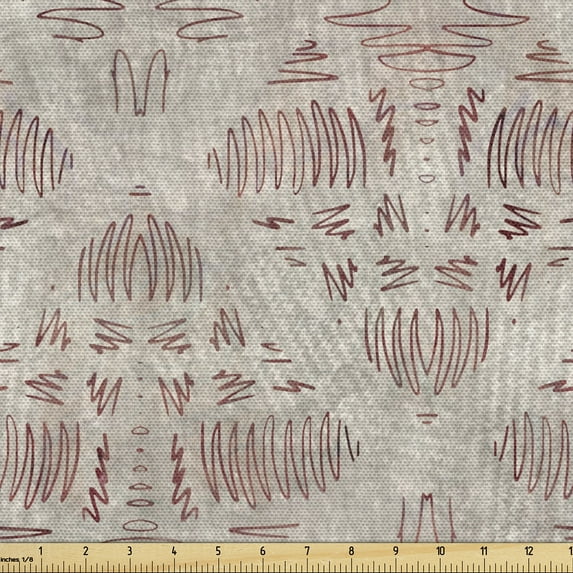 Ambesonne Tribal Fabric by the Yard Upholstery, Ethnic Art Stripe Pattern, 2 Yards, Dark Maroon and Pale Grey