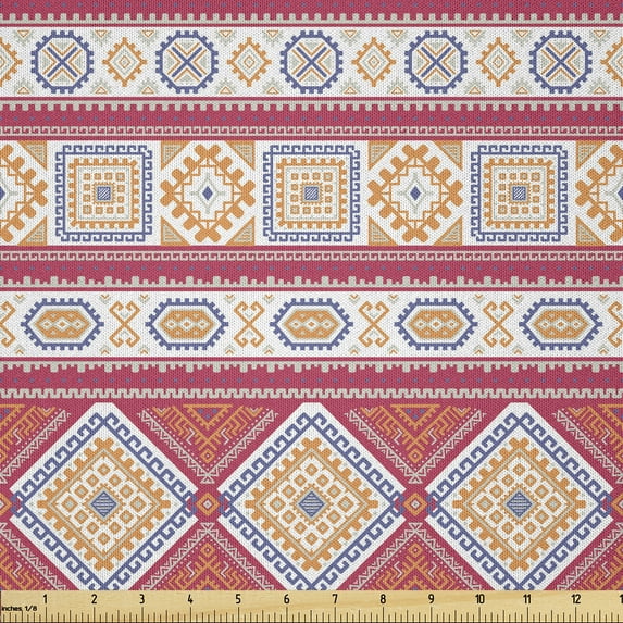 Ambesonne Tribal Fabric by the Yard Microfiber, Aztec Motifs Elements, 1 Yard, Pale Ruby Apricot