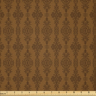 Ambesonne Tribal Fabric by the Yard Microfiber, Earthy Colors Ethnic Shapes, 3 Yards, Pale Redwood Chocolate