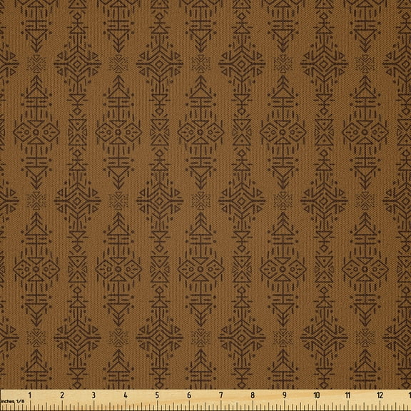 Ambesonne Tribal Fabric by the Yard Microfiber, Earthy Colors Ethnic Shapes, 3 Yards, Pale Redwood Chocolate
