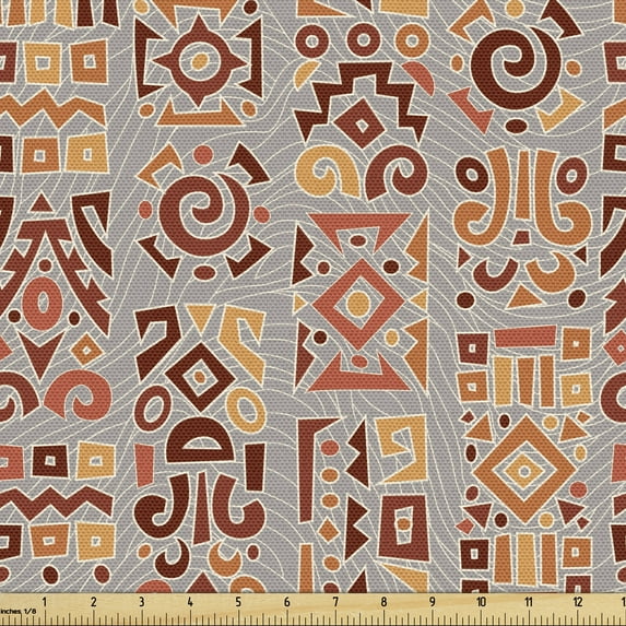 Ambesonne Tribal Fabric by the Yard Upholstery, Folkloric Cultural Items, 1 Yard, Multicolor
