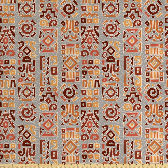 Ambesonne Tribal Fabric by the Yard Upholstery, Folkloric Cultural Items, 3 Yards, Multicolor