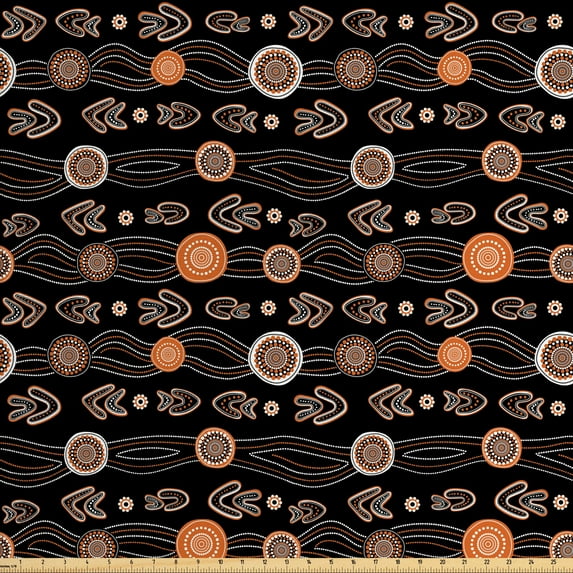Ambesonne Tribal Fabric by the Yard Upholstery, Funky Ethnic Design Shapes, 10 Yards, Orange and Charcoal Grey