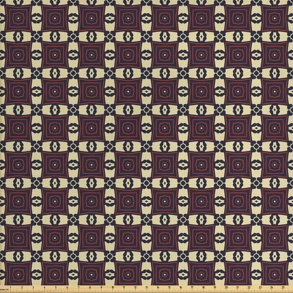 Ambesonne Tribal Fabric by the Yard Upholstery, Geometric Bohemian Pattern, 5 Yards, Pale Yellow Eggplant