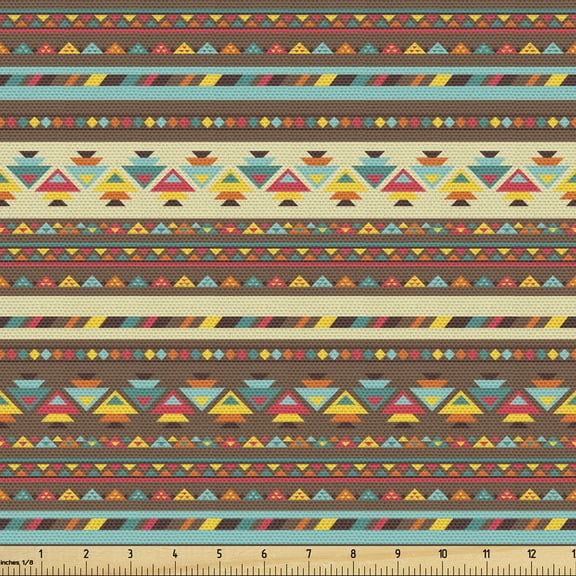 Ambesonne Tribal Fabric by the Yard Upholstery, Native Geometric Art Pattern, 5 Yards, Multicolor