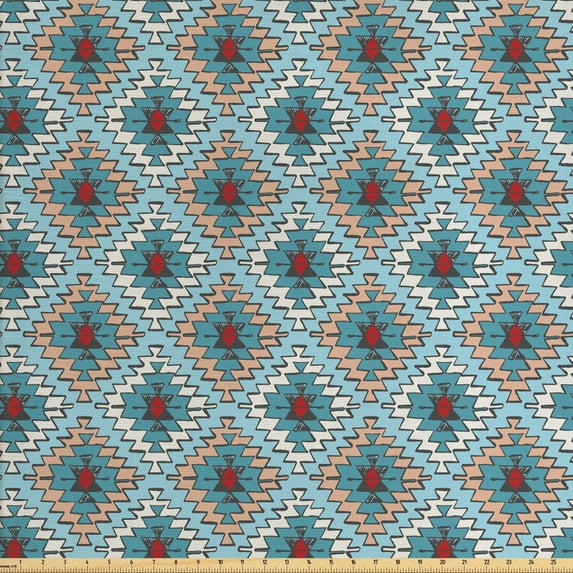Ambesonne Tribal Fabric by the Yard Upholstery, Peruvian Shapes, 3 Yards, Multicolor