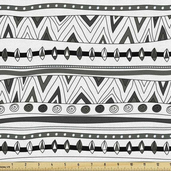 Ambesonne Tribal Fabric by the Yard Upholstery, Prehistoric Aztec, 1 Yard, Charcoal Grey White