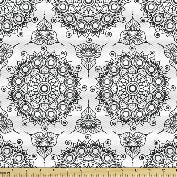 Ambesonne Tribal Fabric by the Yard Upholstery, South Eastern Pattern, 1 Yard, Black and White