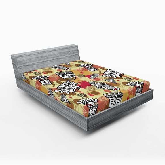 Ambesonne Tribal Fitted Sheet, Aboriginal, Full Size, Pale Khaki and Multicolor