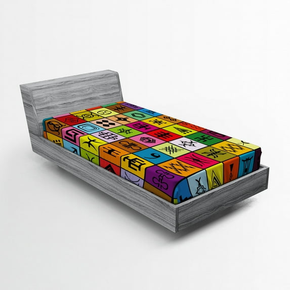 Ambesonne Tribal Fitted Sheet, Aboriginal Prehistoric, Twin XL Size, Multicolor