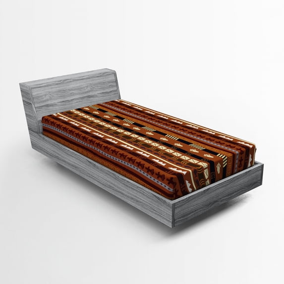Ambesonne Tribal Fitted Sheet, Abstract Details Stripes, Twin Size, Multicolor