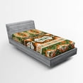 thumbnail image 1 of Ambesonne Tribal Fitted Sheet, Aztec Mayan Style Stripe, Twin XL Size, Green Brown Amber, 1 of 2