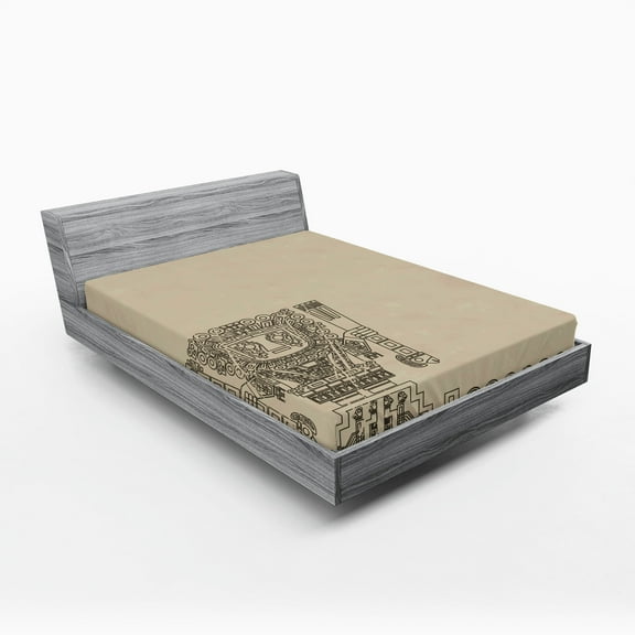 Ambesonne Tribal Fitted Sheet, Mayan Relic, Full Size, Tan Army Green