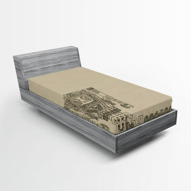 Ambesonne Tribal Fitted Sheet, Mayan Relic, Twin XL Size, Tan Army Green