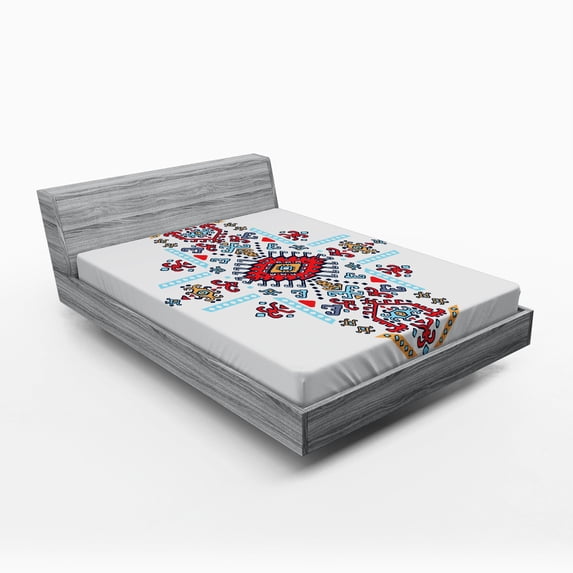 Ambesonne Tribal Fitted Sheet, Mexican Pattern, Queen Size, Multicolor