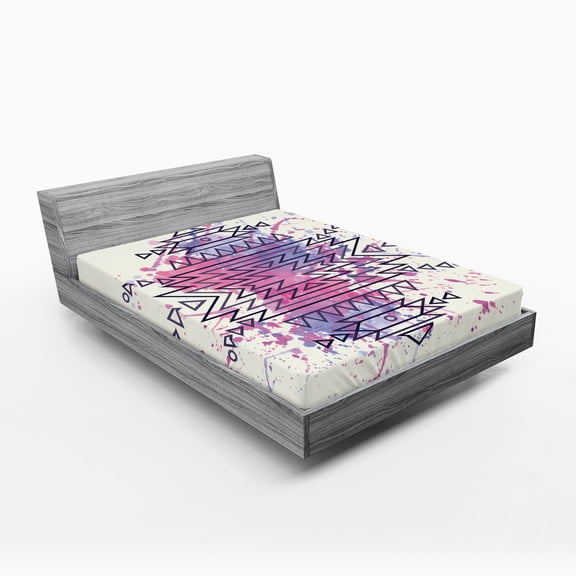 Ambesonne Tribal Fitted Sheet, Motif Brushstroke, Queen Size, Pale Pink Fuchsia Lilac