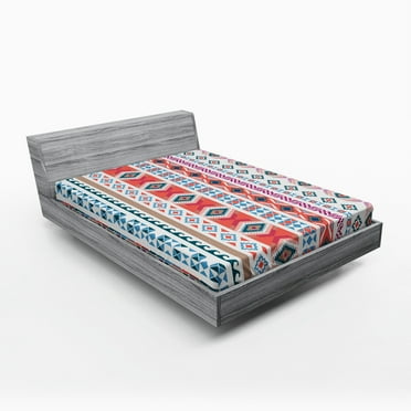 Ambesonne Tribal Fitted Sheet, Motifs, Queen Size, Multicolor
