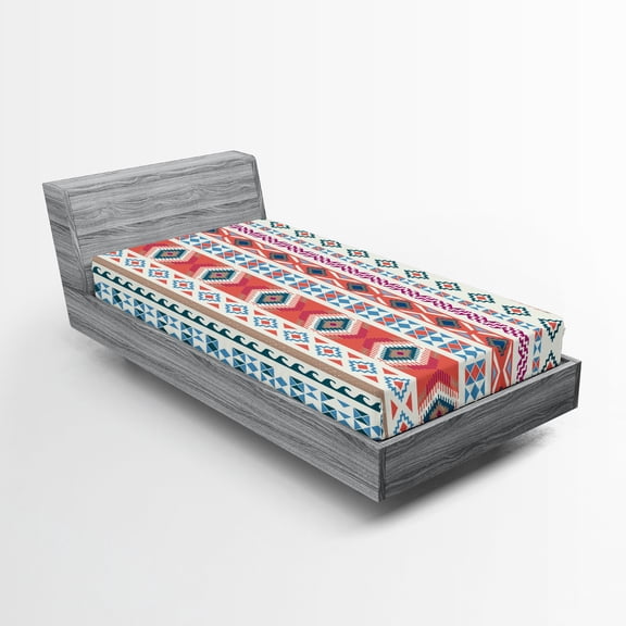 Ambesonne Tribal Fitted Sheet, Motifs, Twin XL Size, Multicolor