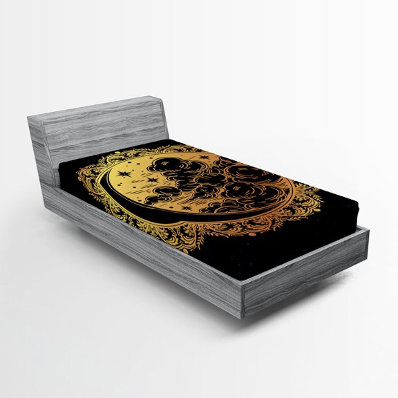 Ambesonne Tribal Fitted Sheet, Occult Art, Twin Size, Yellow and Black