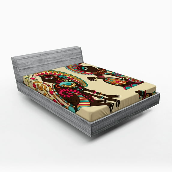 Ambesonne Tribal Fitted Sheet, Patterns Monkey, Queen Size, Multicolor