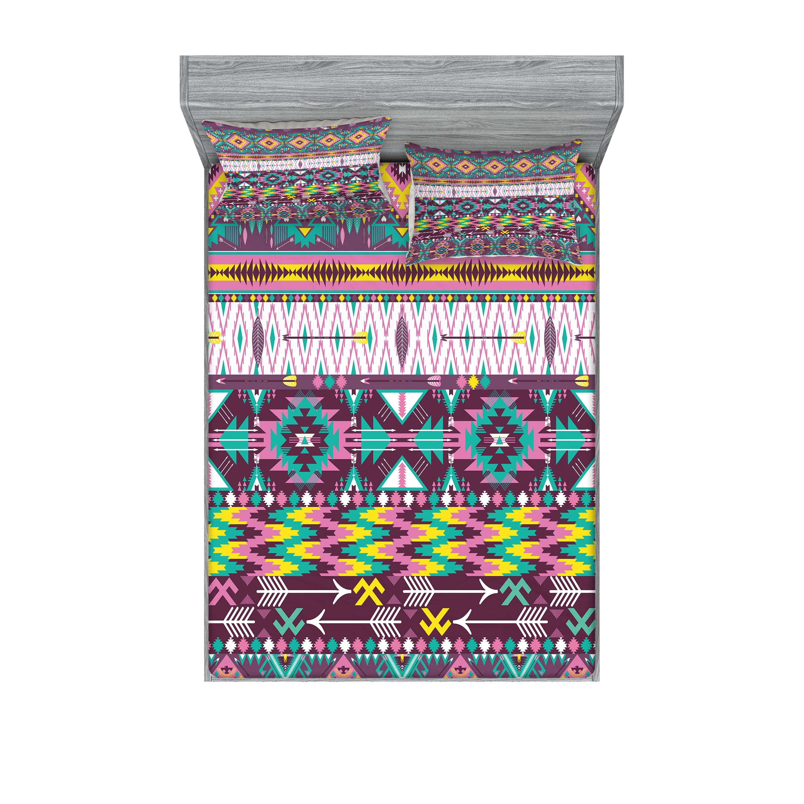 Queen Multicolor Microfiber Tribal Print Bedding Set