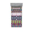 thumbnail image 1 of Ambesonne Tribal Fitted Sheet & Pillow Sham Set, Colorful Ethnic Aztec Forms, Twin, Teal Purple Yellow, 1 of 2