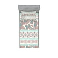 thumbnail image 1 of Ambesonne Tribal Fitted Sheet & Pillow Sham Set, Floral Paisley and Aztec, Twinxl, Cream Aqua and Coral, 1 of 2