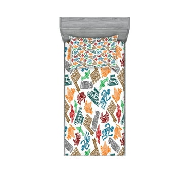 Ambesonne Tribal Fitted Sheet & Pillow Sham Set, Mayan and Aztec, Twinxl, Multicolor