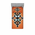 thumbnail image 1 of Ambesonne Tribal Fitted Sheet & Pillow Sham Set, Native Aztec Rhombus Art, Twinxl, Orange Black Pale Blue, 1 of 2