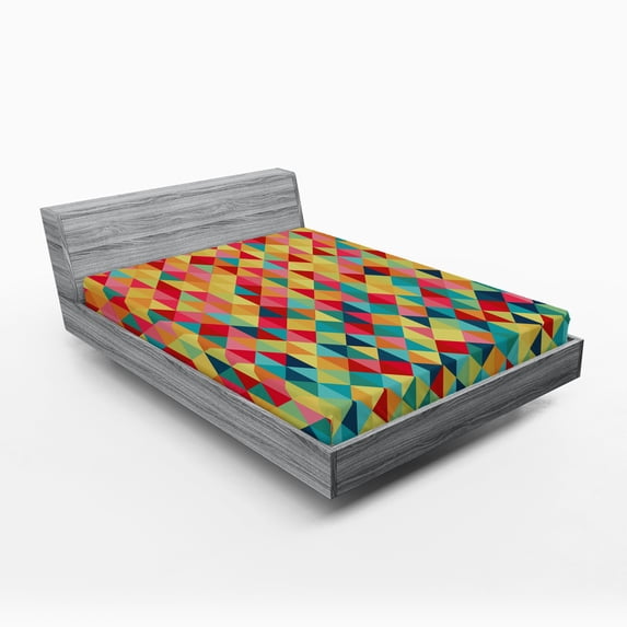 Ambesonne Tribal Fitted Sheet, Triangles Fractal Aztec, Queen Size, Multicolor