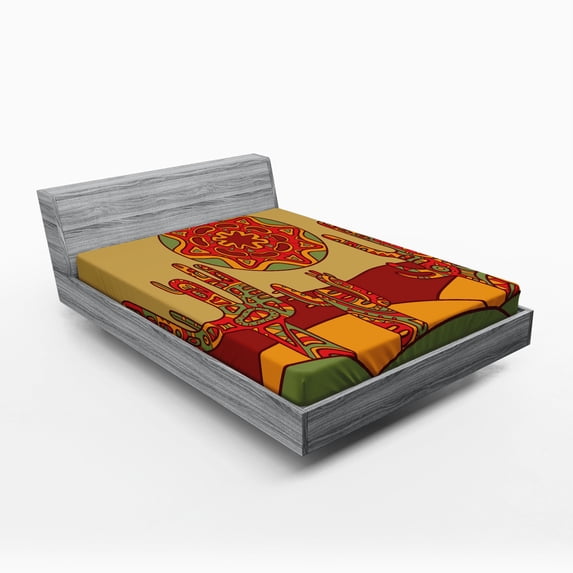 Ambesonne Tribal Fitted Sheet, Tribal Design Cactus, Queen Size, Multicolor