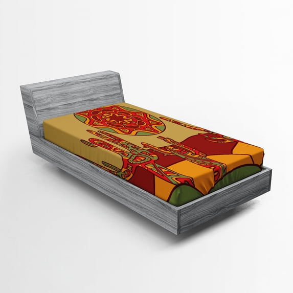 Ambesonne Tribal Fitted Sheet, Tribal Design Cactus, Twin XL Size, Multicolor
