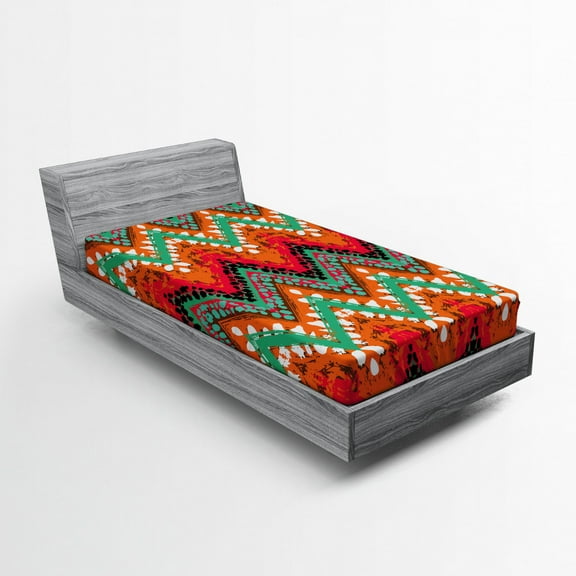 Ambesonne Tribal Fitted Sheet, Zigzag, Twin Size, Sea Green Marigold
