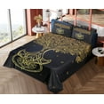thumbnail image 1 of Ambesonne Tribal Fitted & Top Sheet Set with Shams, Night Stars Abstract, Dark Blue Yellow, 1 of 5
