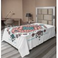 thumbnail image 1 of Ambesonne Tribal Flat Sheet, Aztec Native Art Design, Twin Size, Teal and Coral Pink, 1 of 1