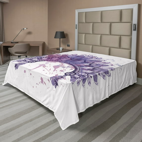 Ambesonne Tribal Flat Sheet, Folk, Queen Size, Pale Mauve Lavender