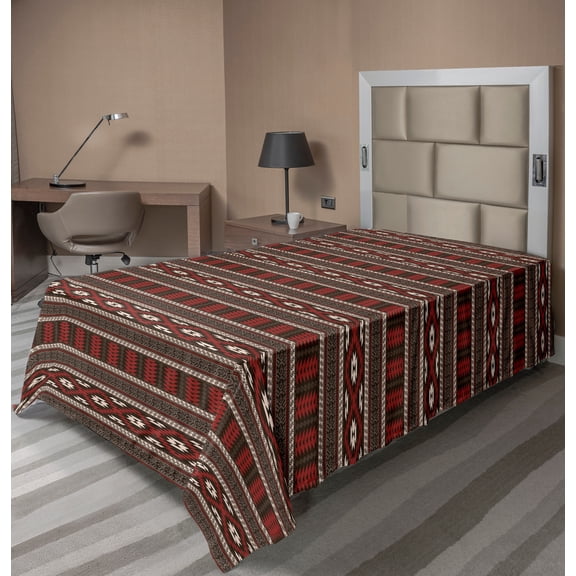 Ambesonne Tribal Flat Sheet, Ikat Style, TwinXL Size, Black Ruby White