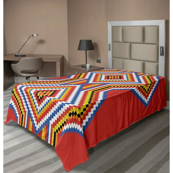 Ambesonne Tribal Flat Sheet, Mosaic American, Twin Size, Multicolor